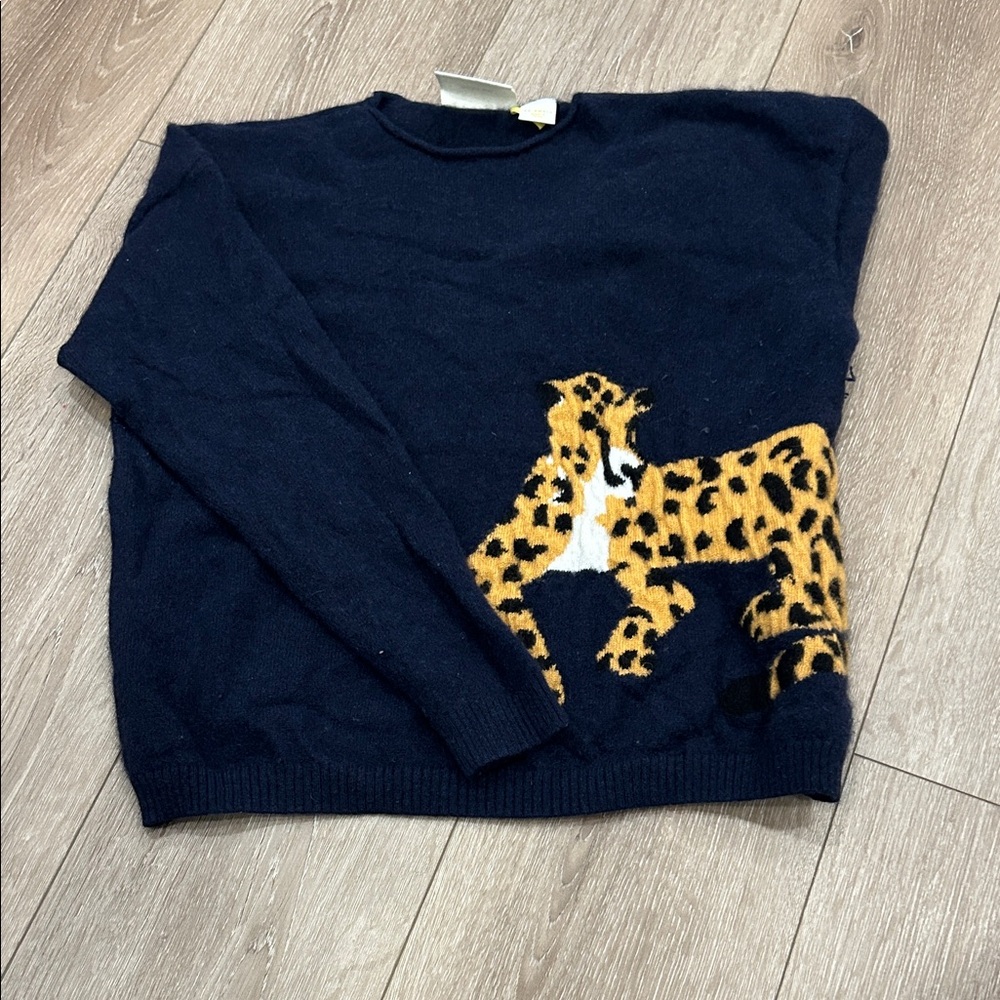 Navy Sweater with Leopard Design